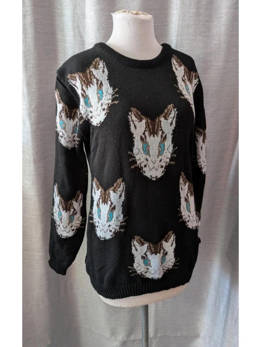 SOLD Black Kitty Cat Face Sweater S/M